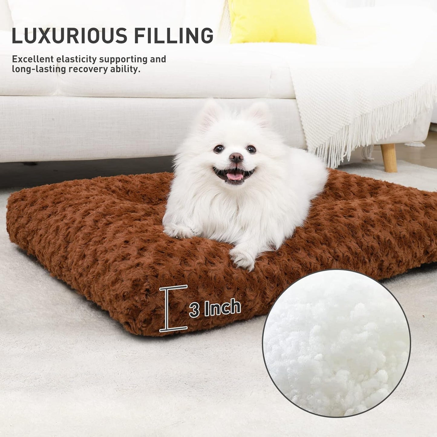 KSIIA Washable Dog Bed Deluxe Plush Dog Crate Beds Comfy Kennel Pad Anti-Slip Pet Sleeping Mat for Large, Jumbo, Medium, Small Dogs Breeds, 29" x 21", Brown
