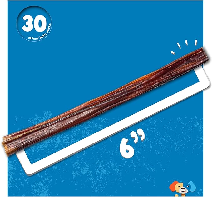 Jack&Pup 6 Inch Skinny Bully Sticks for Small Dogs (30 Pack) Thin, Odor Free Bully Sticks Sheaths | Single Ingredient Beef Pizzle Sticks for Senior Dogs and Puppies