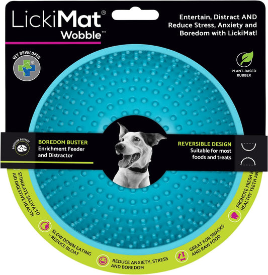 LickiMat Wobble, Dog Slow Feeder Bowl Lick Mat, Boredom Anxiety Reducer; Perfect for Food, Treats, Yogurt, or Peanut Butter. Fun Alternative to a Slow Feed Dog Bowl, Turquoise