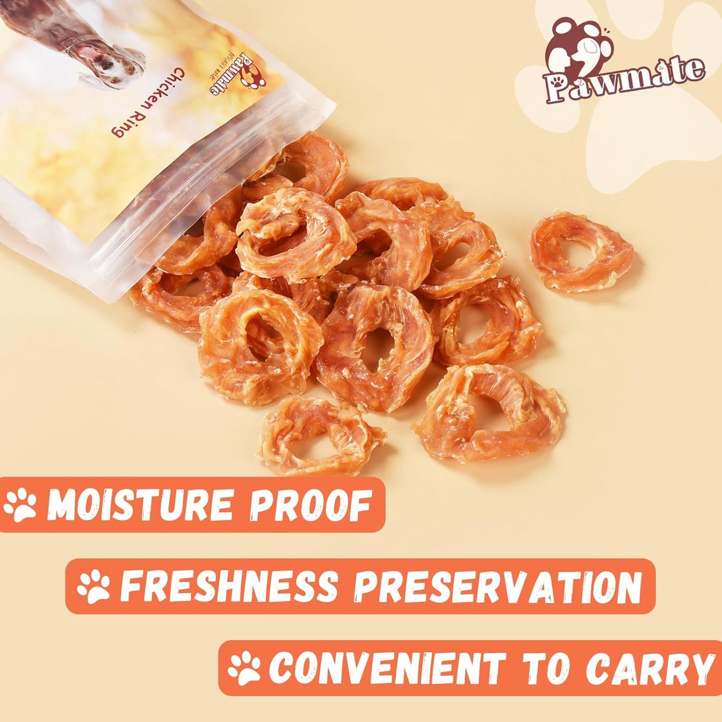 Dog Treats Chicken Jerky Rings, Rawhide-Free Grain-Free Real Dried Tenders Natural Chicken Breast Dog Chewy Training Snacks for Small Medium Large Dogs Large Pack, 10.6 oz