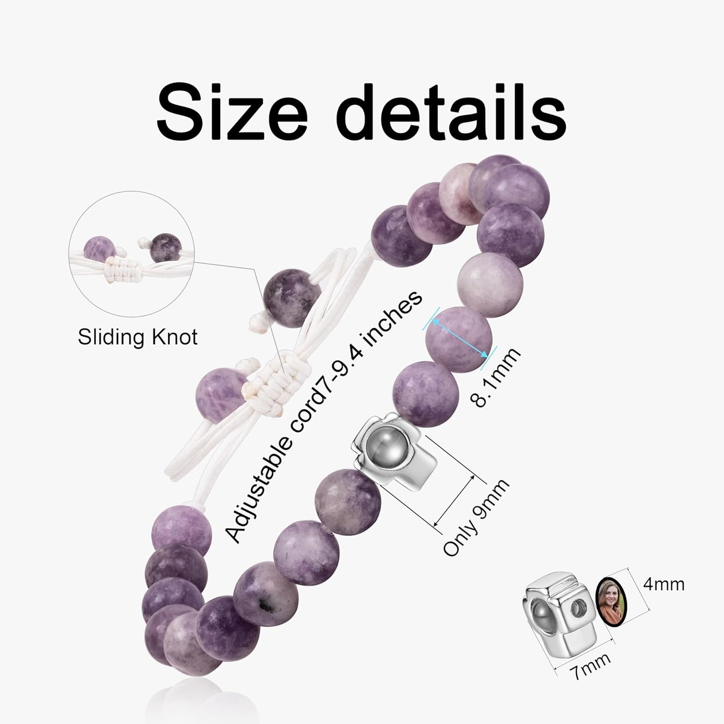 EMIRISTIC Custom Photo Bracelet - Personalized Picture Natural Stone Cuban Chain Bracelet - Any Special Day Gifts