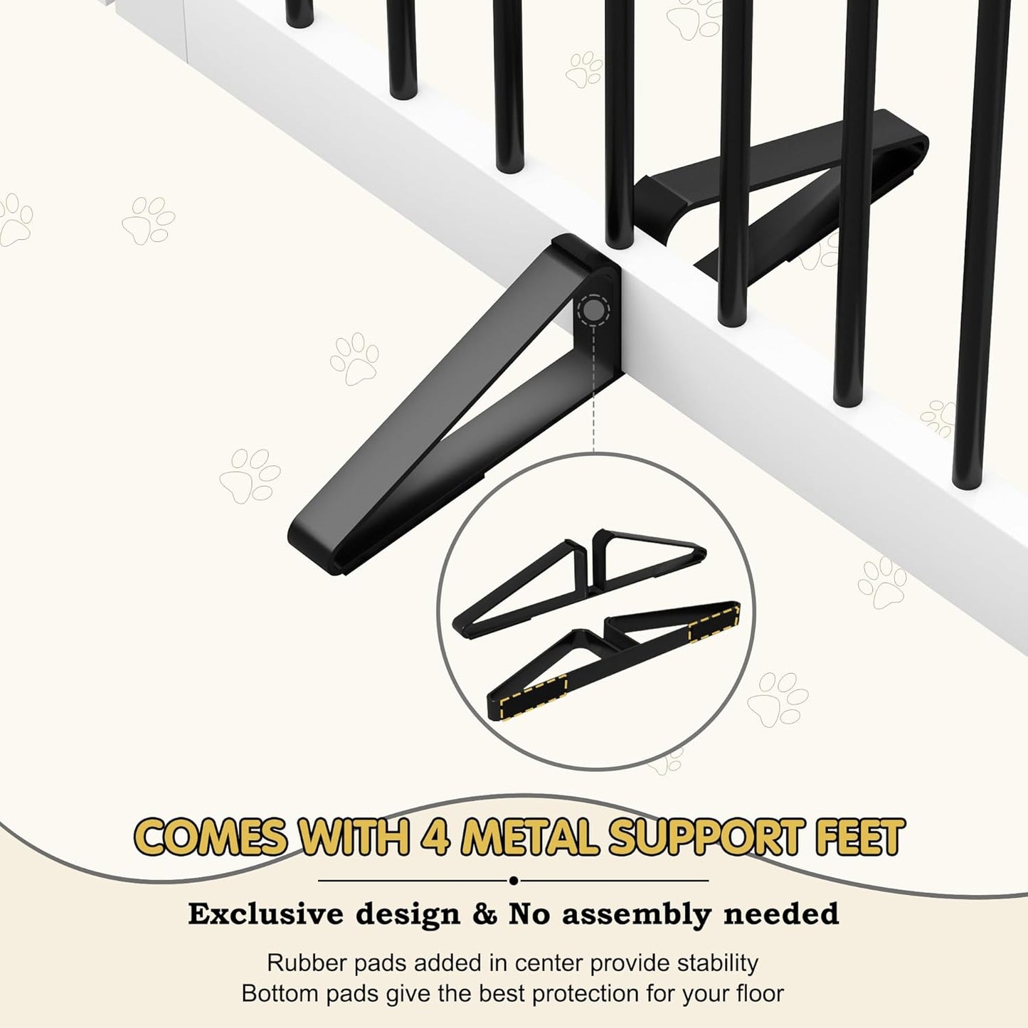 Freestanding Pet Gate with Door, Tall Dog Gate for House, Extra Wide, Pet Puppy Safety Fence, Support Feet Included, 120 Inch Wide, 6 Panels 32" Tall, White & Black