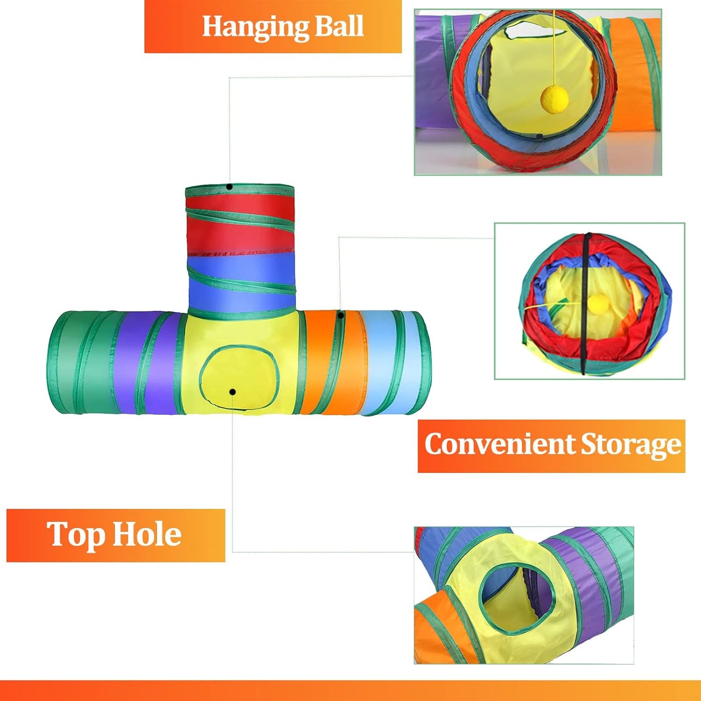 HERCOCCI Bunny Tunnels and Tubes, Collapsible Rabbit Hideout Tunnel Small Animal Activity Toys for Rabbits Bunnies Guinea Pigs Ferrets Kitty Puppy