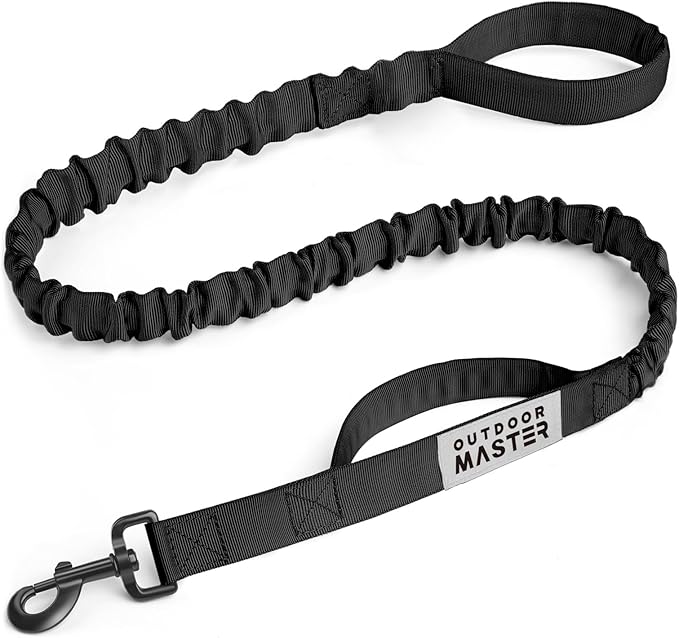 OutdoorMaster Bungee Dog Leash, Heavy Duty Dog Leash with Shock Absorption, 2 Padded Handles Training Leash, Improved Dog Safety and Comfort (Black, 4 FT)