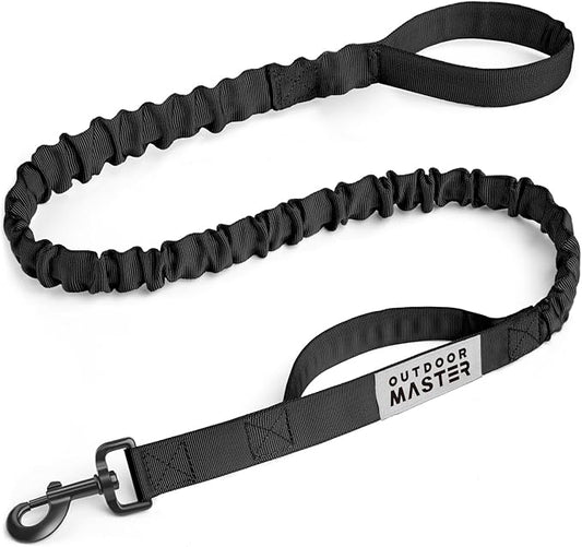 OutdoorMaster Bungee Dog Leash, Heavy Duty Dog Leash with Shock Absorption, 2 Padded Handles Training Leash, Improved Dog Safety and Comfort (Black, 4 FT)