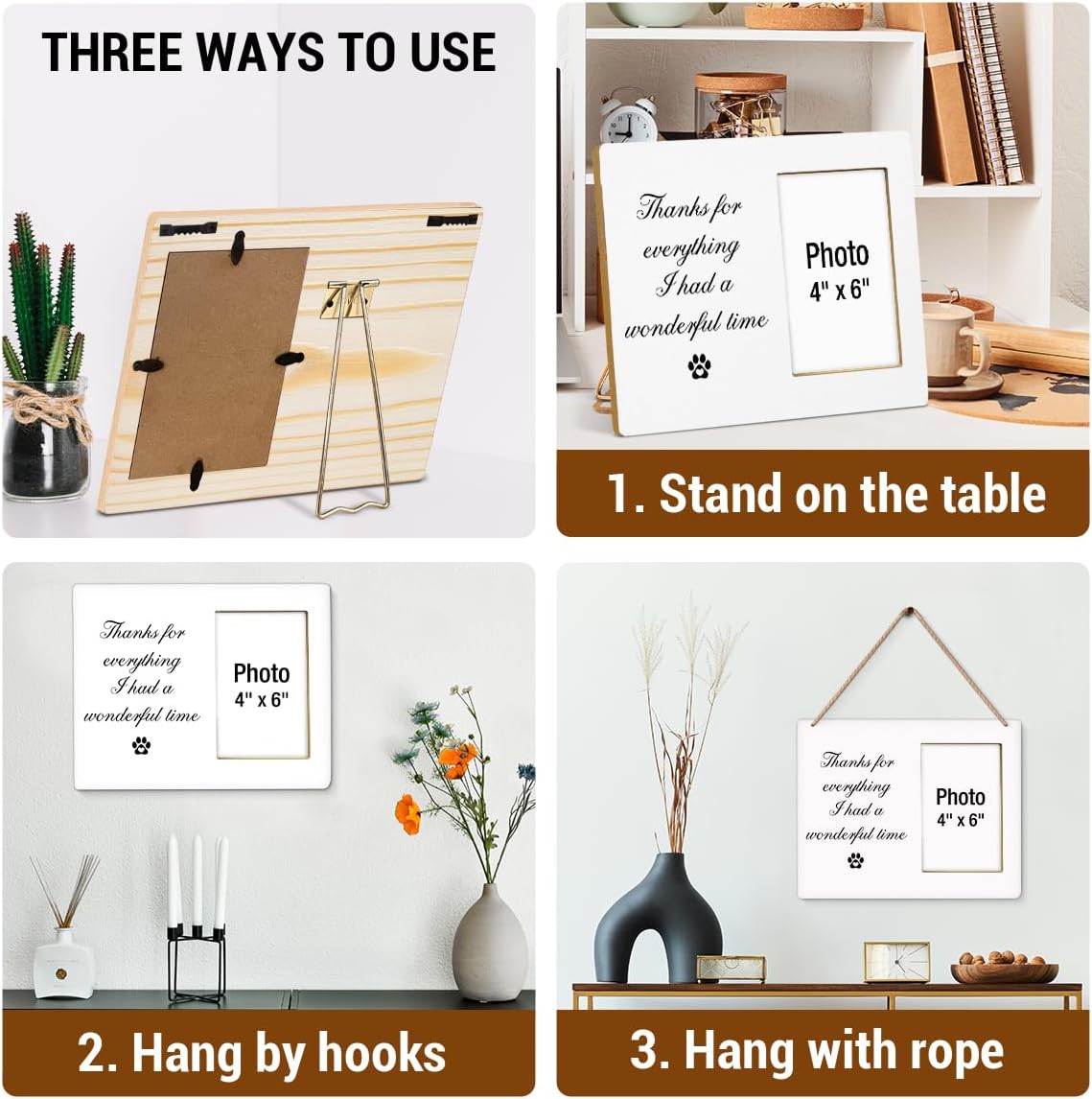 Pet Memorial Gift for Dogs Photo Frame, Dog Memorial Gifts for Loss of Dog, Cat Loss Sympathy Gifts, Thanks for Everything I Had a Wonderful Time Wooden Picture Frames, Photo 4 x 6 Inches