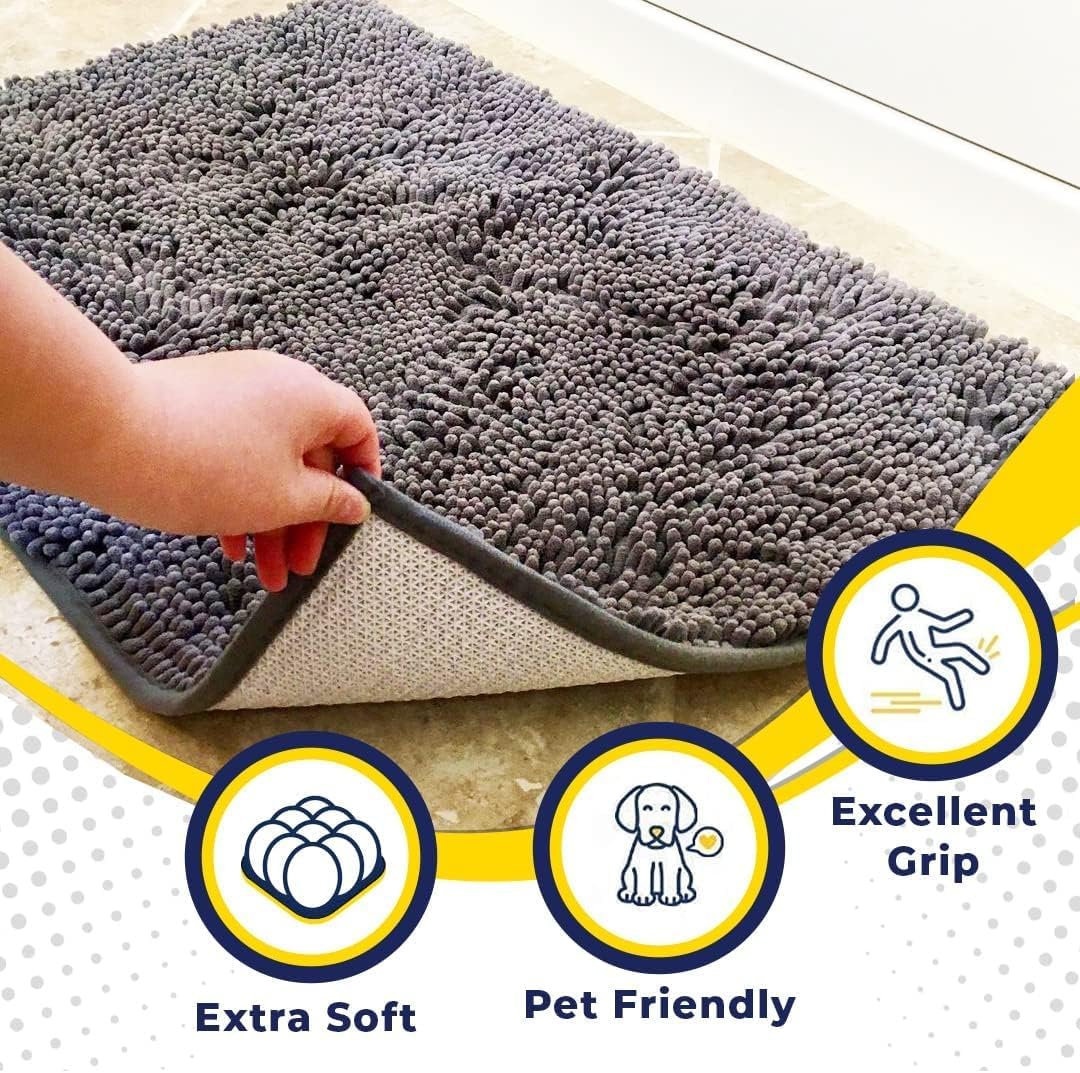 Muddy Mat® Shown on TV – Super Absorbent Door Mat Indoor, Microfiber Quick Dry Chenille Entryway Rug, Non-Slip Front Door Mat, Indoor Mats for Entryway, Machine Washable Pet Rug, Grey 36"x72"