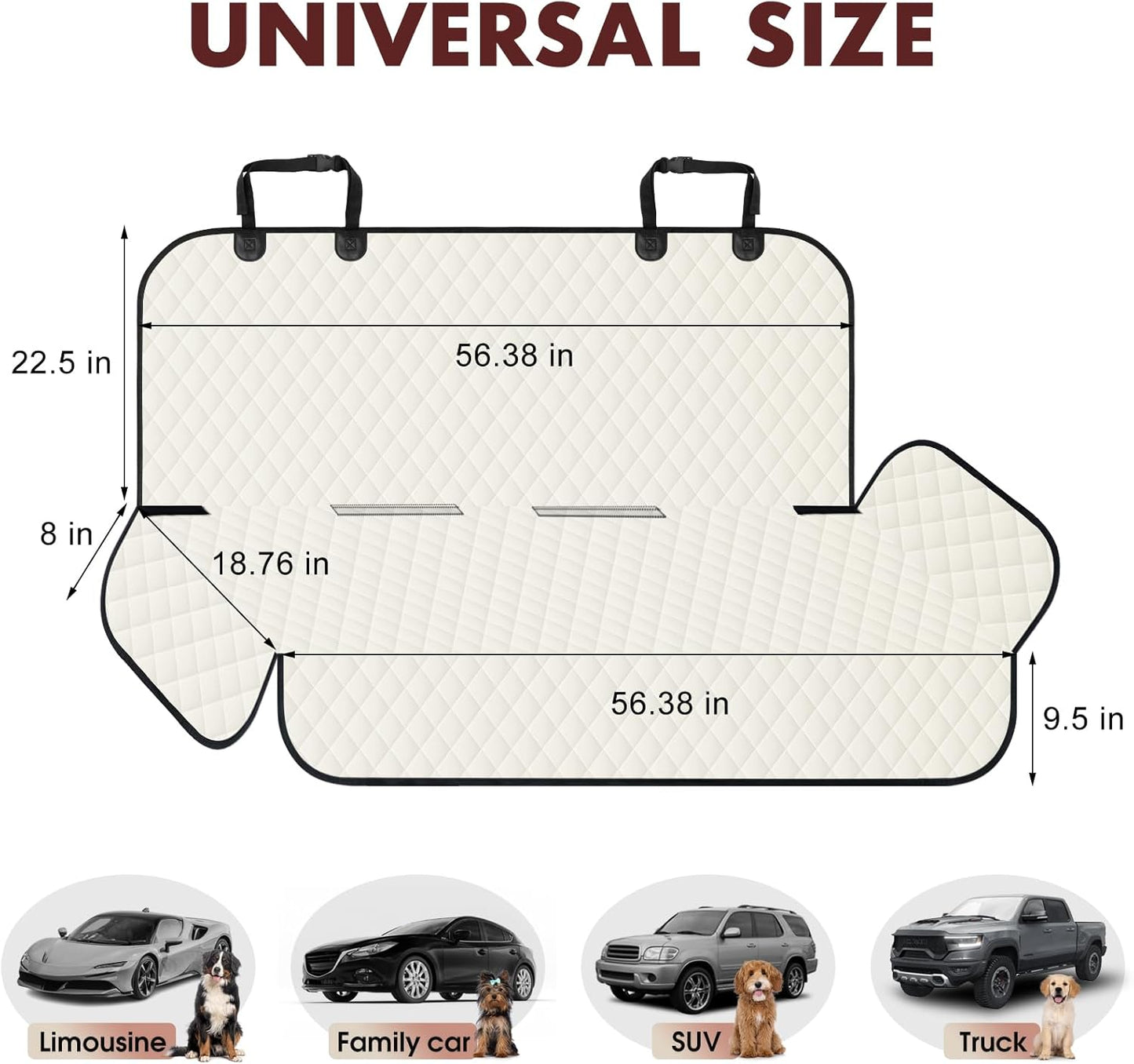 Backseat Cover for Dogs, Waterproof and Non-Slip Pet Bench Seat Covers, Car Seat Protector for Back Seat, Universal Size Rear Car Seat Cover Fits Cars, Trucks and SUVs, L-Beige&Black