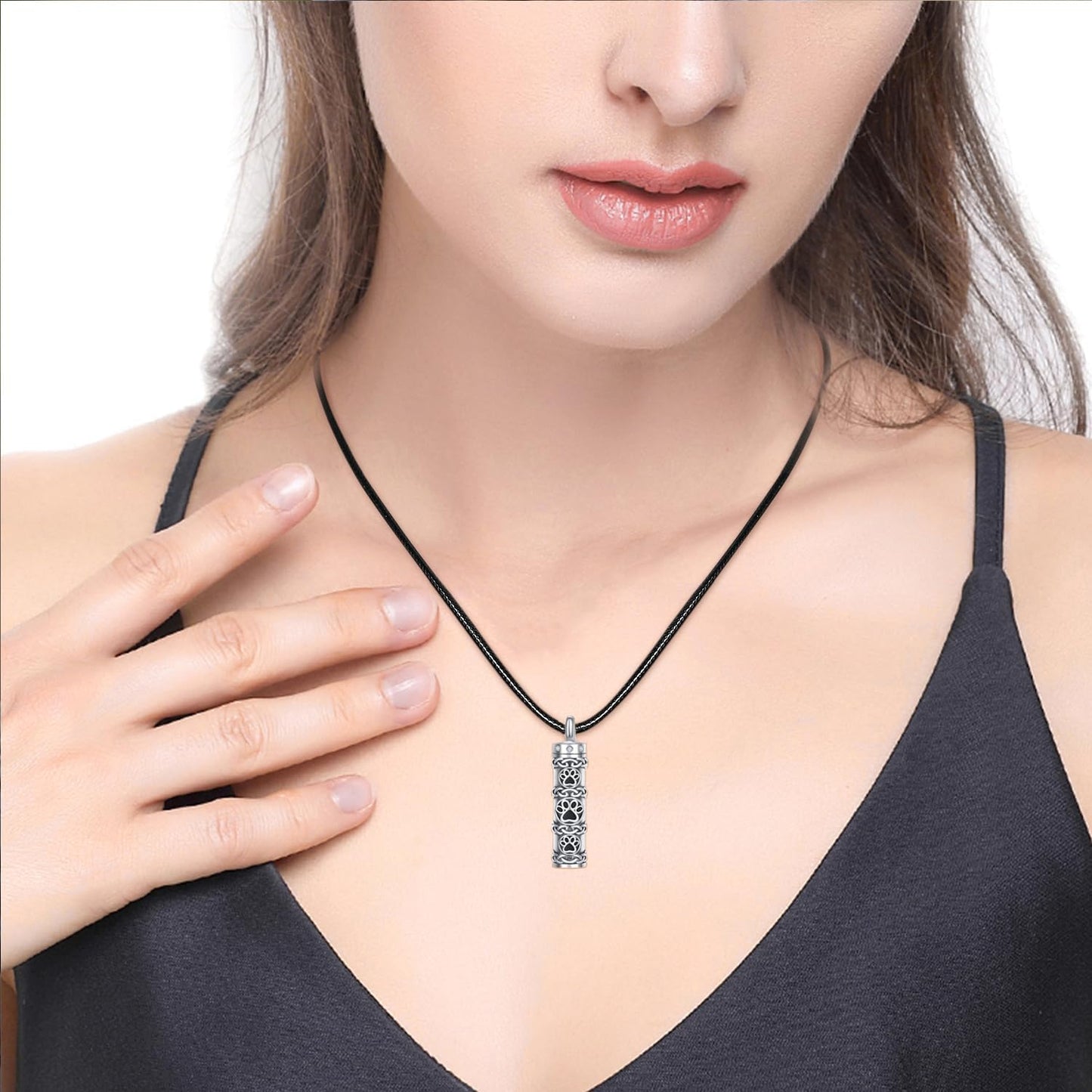 Dreamboat Pet Crematian Urn Necklace for Dog Cat Ashes 925 Sterling Silver Paw Print Keepsake Pendant Jewelry Gifts for Women Men