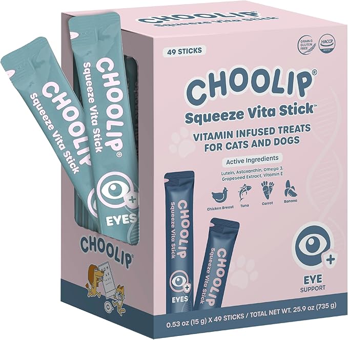 Grab & Go Squeeze Vita Stick Lickable Treats for Dogs & Cats. 49 Eye Health Sticks with Essential multivitamins. Soft and Tasty Paste for All Life Stages, Supporting Eyes Health