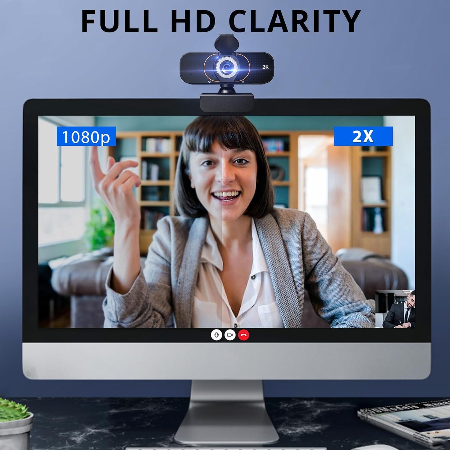 HD 2K External Camera for Computer Monitor with Microphone, Webcam for Laptop/Desktop/Mac/PC, Wide Angle USB C, Plug and Play, Privacy Cover, Web Cam with Tripod/Stand for Streaming/Zoom GQ