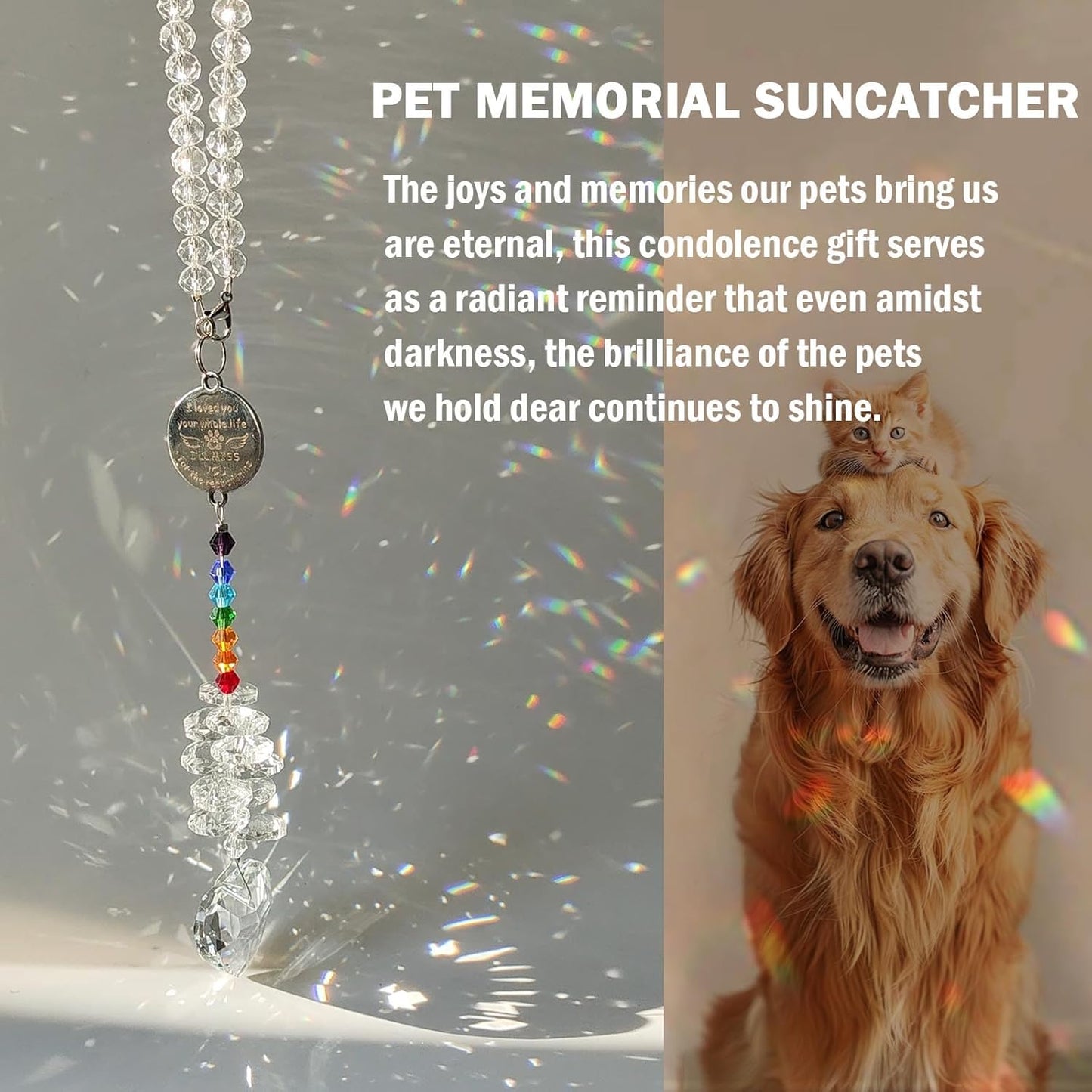 Pet Memorial Suncatcher Gifts for Loss Of Dog Cat Loss Sympathy Bereavement Grief Crystal Sun catcher for Remembrance Condolences, Pet Loss Memorial Ornament Rainbow Maker