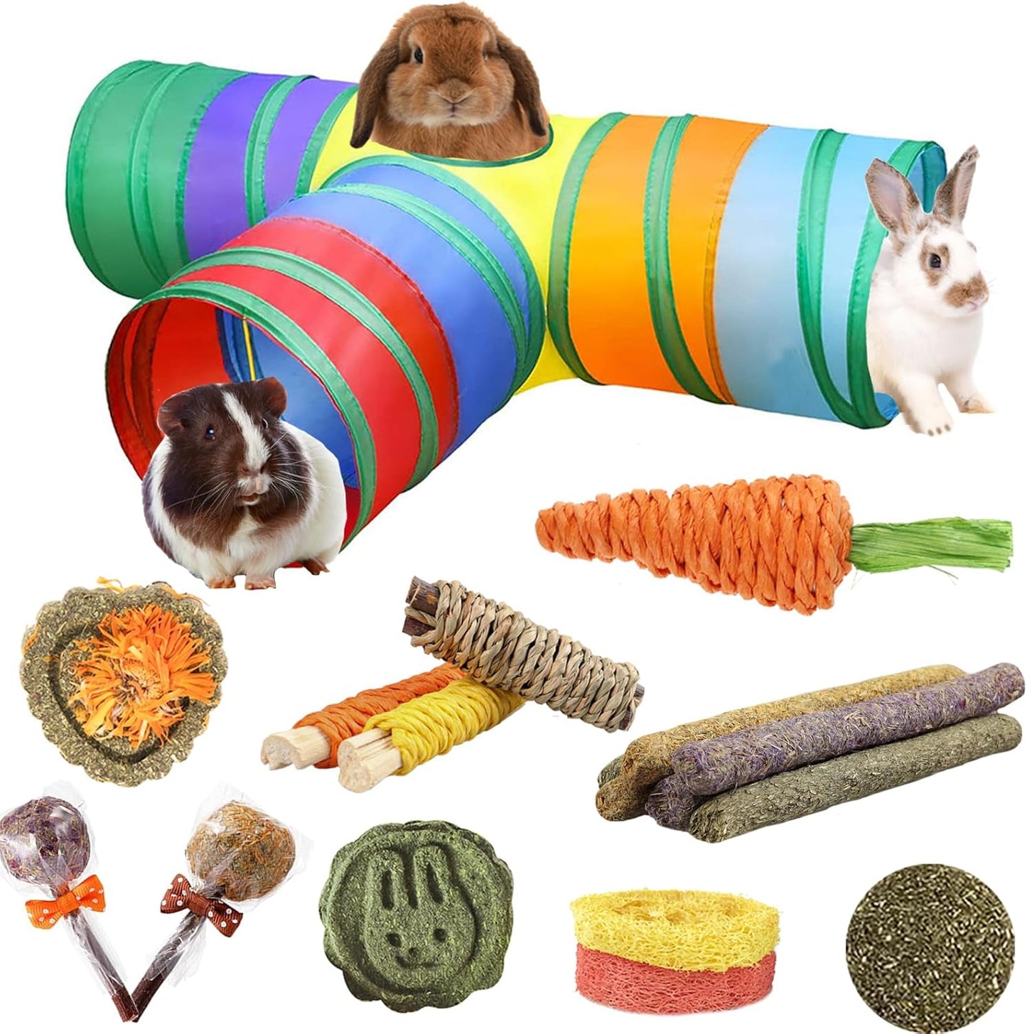 HERCOCCI Bunny Tunnels and Tubes, Collapsible Rabbit Hideout Tunnel Small Animal Activity Toys for Rabbits Bunnies Guinea Pigs Ferrets Kitty Puppy