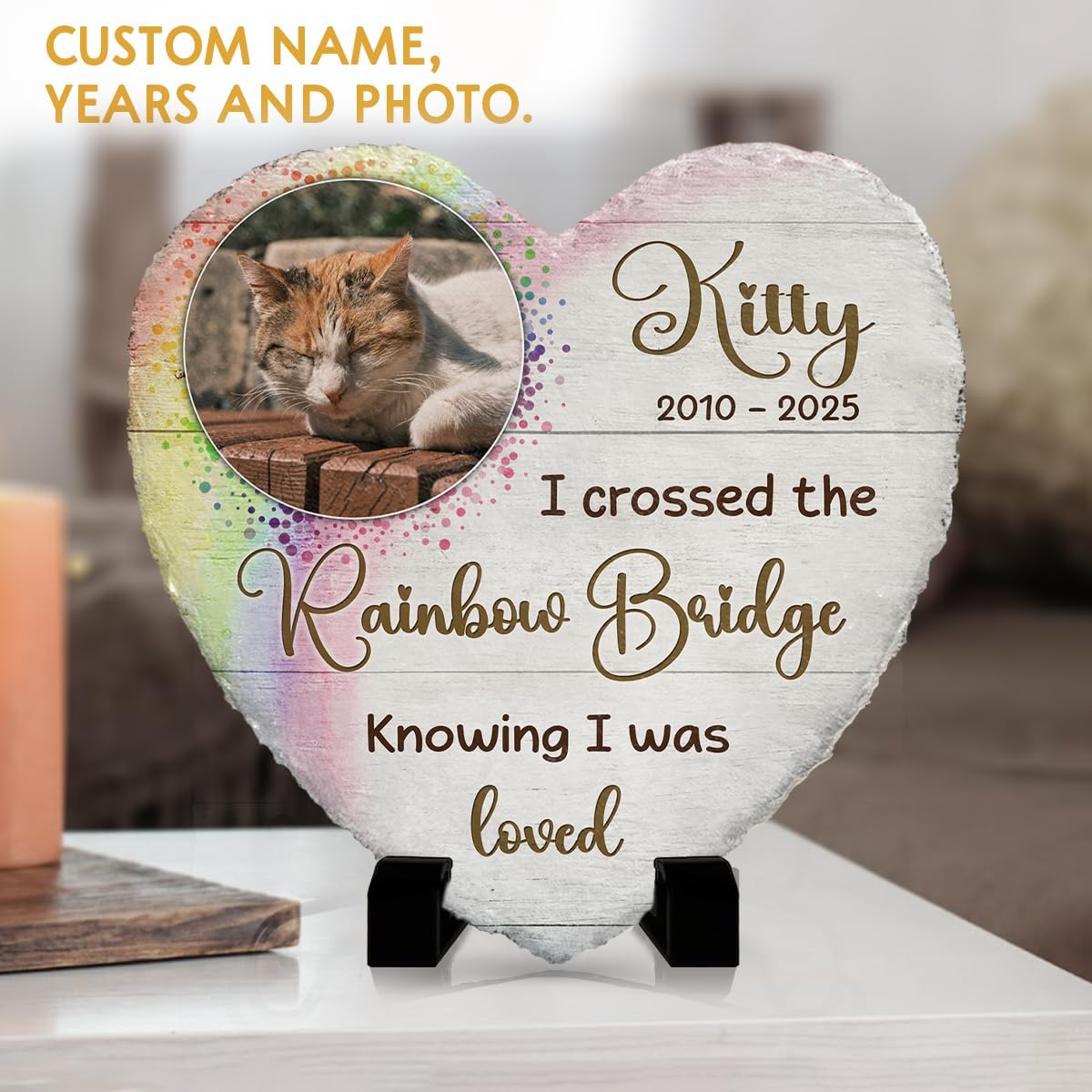 Custom Memorial Stones for Cats - Pet Heart Headstones Plaque - Cat Mom Rainbow Bridge Gifts for Cat Lovers at Her Loss