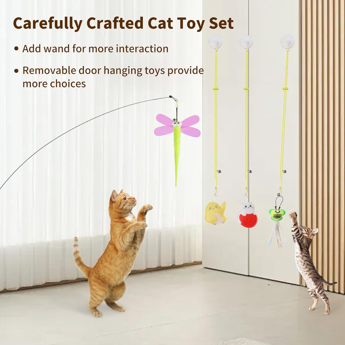 Interactive Cat Feather Toys 8Pcs,Interactive Wand,Cat Teaser,Indoor cat Hanging Interactive Toy Suitable for Bored Adult Cats and Kittens Play Chase Exercise