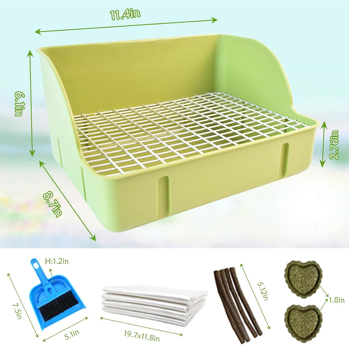 Guinea Pig Litter Box,Bunny Plastic Square Cage Toilet with Grate Rabbits Corner Litter Bedding Small Animal Pet Toilet Box Potty Trainer Pet Pan for Guinea Pig Ferret Chinchilla(Green)