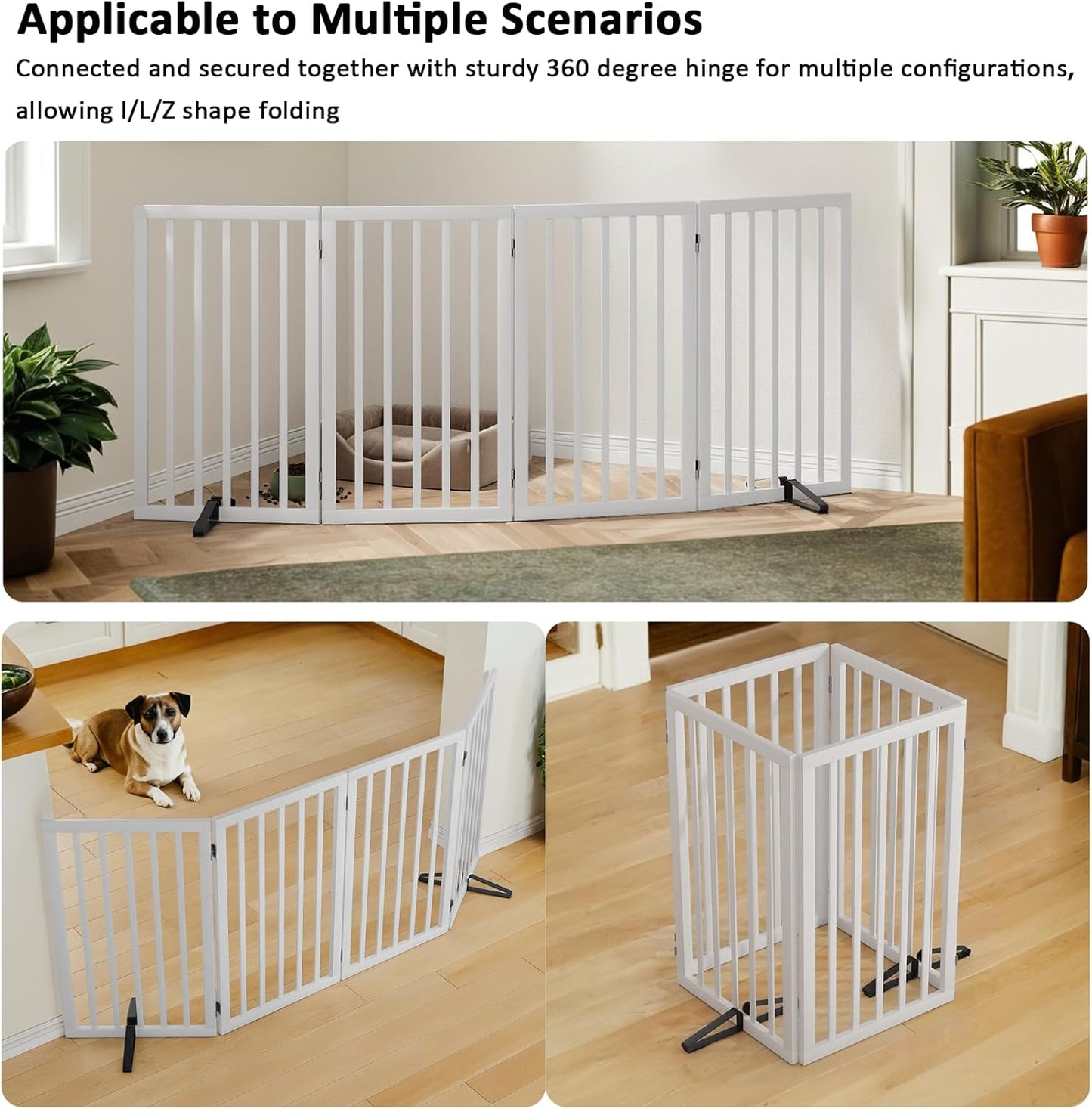 Dog Gate 32" Tall Freestanding Dog Gate for Doorways Foldable Pet Gate for Dogs Indoor (White,4 Panel)