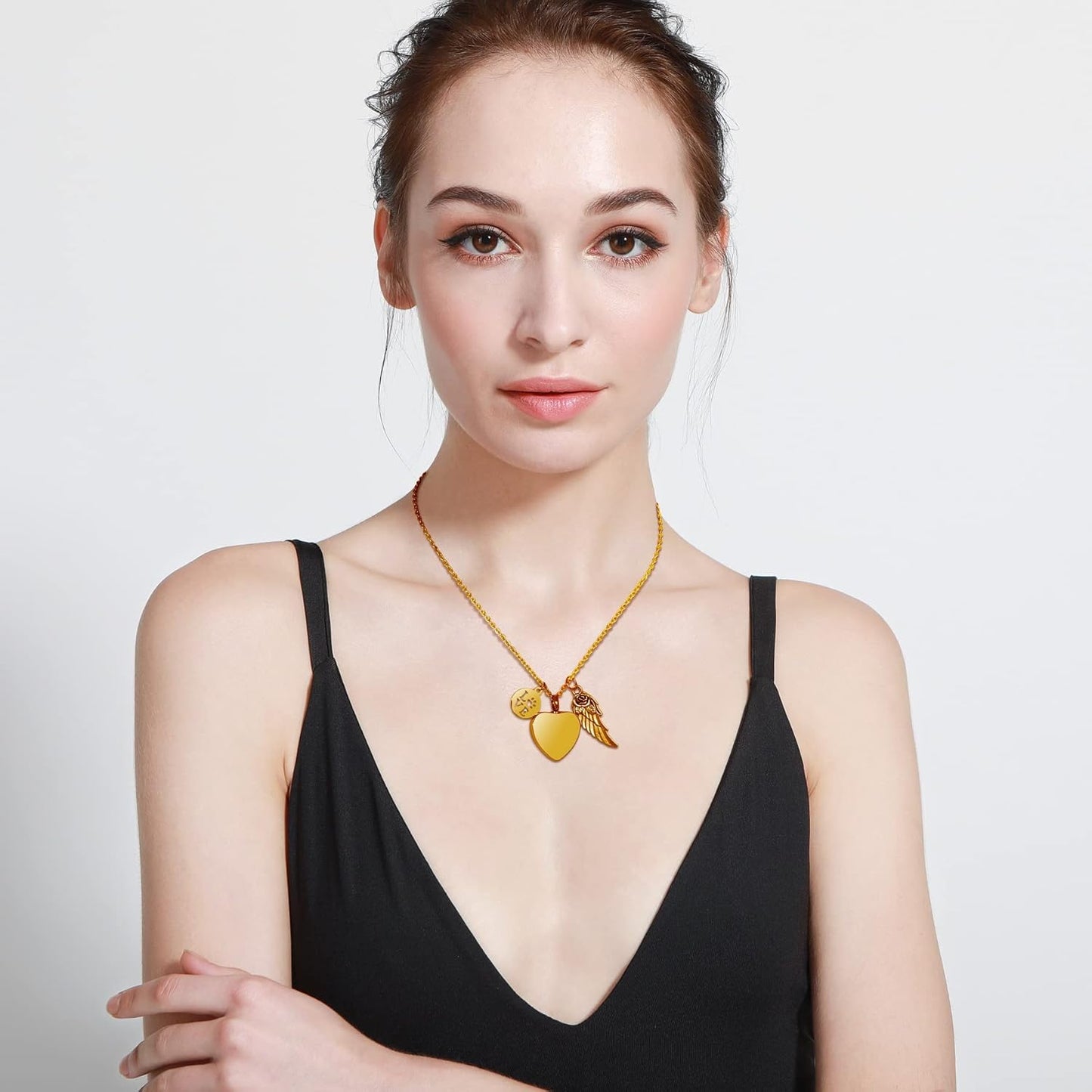 MeMeDIY Personalized Heart Paw Print Ashes Urn Pendant Necklace Custom Name/Photo/Date for Women Men Pet Lover Stainless Steel Memorial Dog Cat Pet Keepsake with Funnel Fill Kit Angel Wing