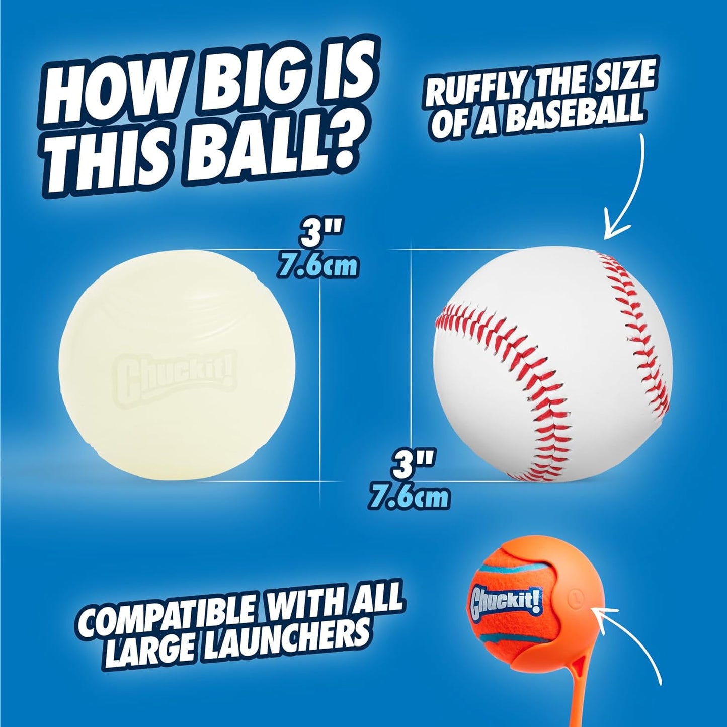 Chuckit! Glow in the Dark Bouncy Ball for Dogs, Chuckit Dog Toy, Max Glow Balls - Large, 3 Inch, Pack of 1