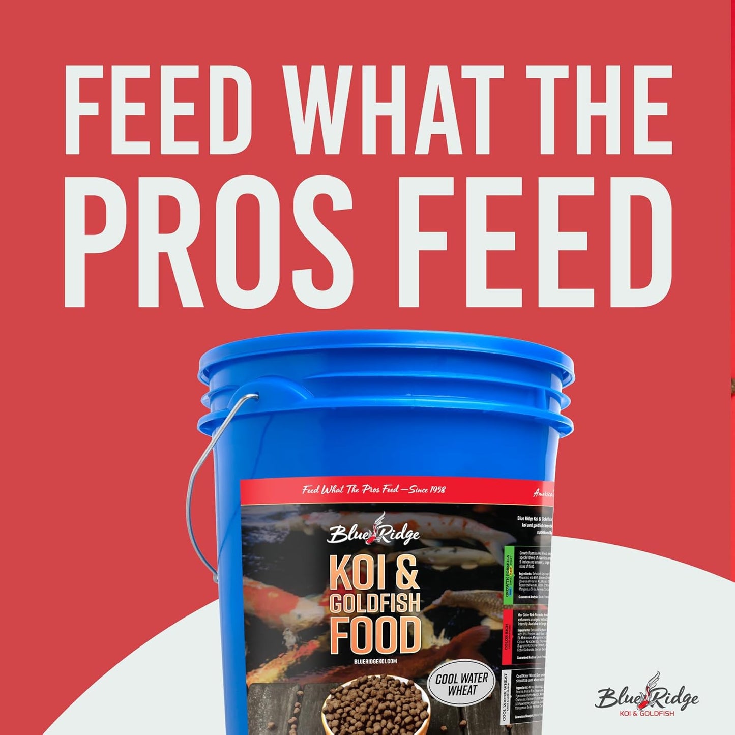 Blue Ridge Koi Fish Food 14lb Bucket - Cool Water Wheat 3/16", Fall and Winter Floating Pond Pellets, Ponds Fish Food