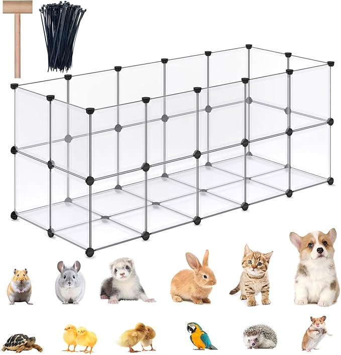 DINMO Guinea Pig Cages with Floor, Puppy Playpen, Small Animal Playpen for Rabbit, Bunny, Ferret, Hedgehog, DIY, Expanded, Portable, Exercise Fence, 61.2 x 24.8 x 24.8inch