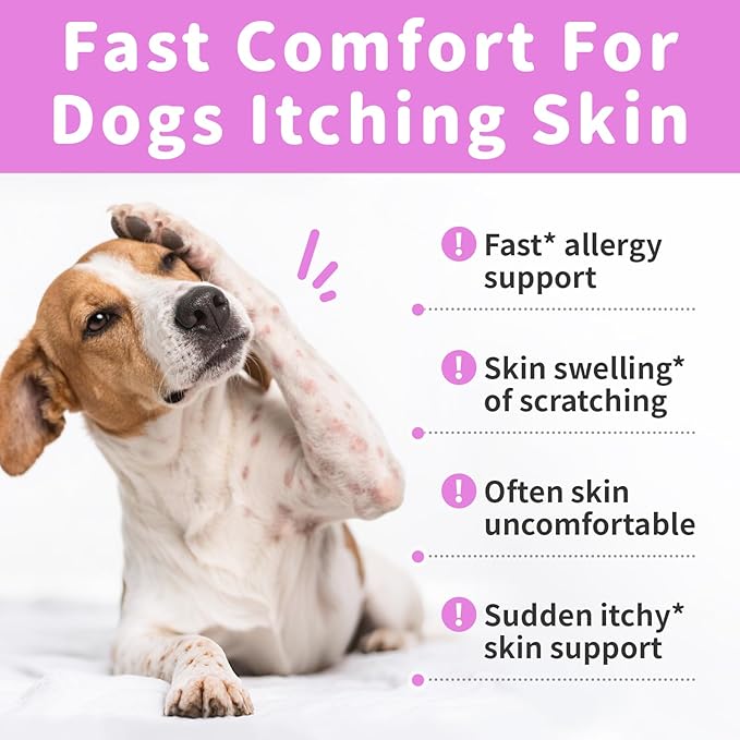 Itch Relief for Dogs - Turmeric Supplements for Itching Skin Comfort & Coat Health & Seasonal Allergy Care, Immune Support Supplement with Omega-3 Fish Oil, Biotin - Beef Flavor - 90 Count