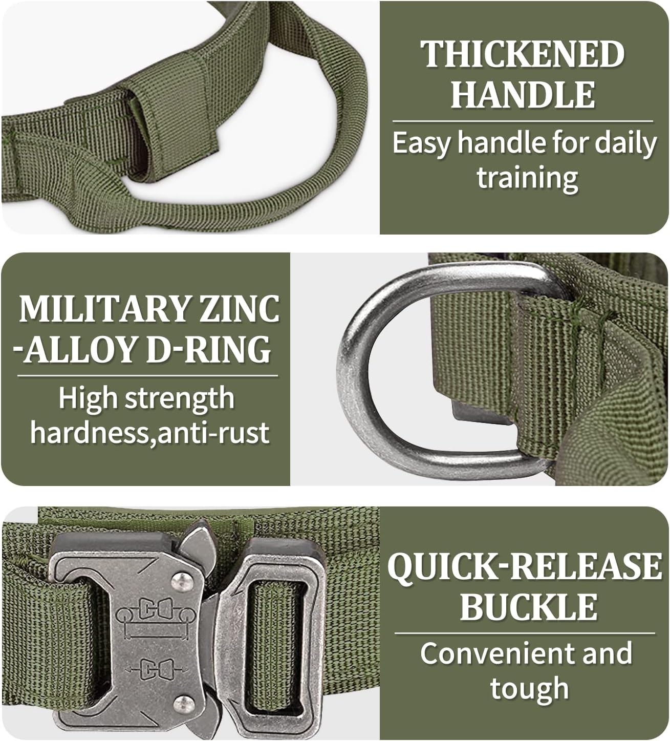 COOYOO Dog Collar,3 Piece Set Tactical Dog Collars, Adjustable Military Training Nylon Dog Collar with Control Handle and Heavy Metal Buckle for Medium and Large Dogs