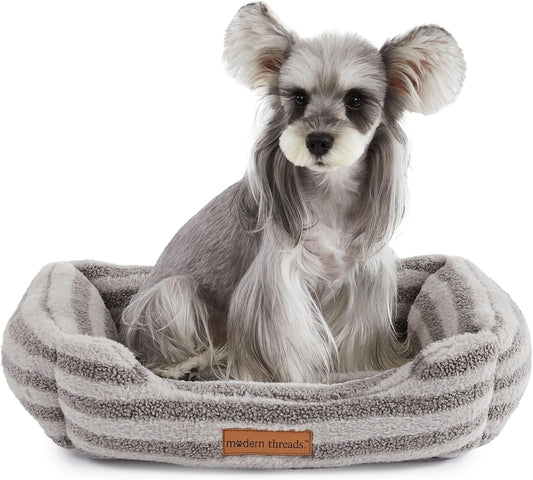 Modern Threads Plush Sherpa Pet Bed for Small and Medium Dogs Ultra Soft Cuddler with Raised Edges for Extra Comfort, Charcoal