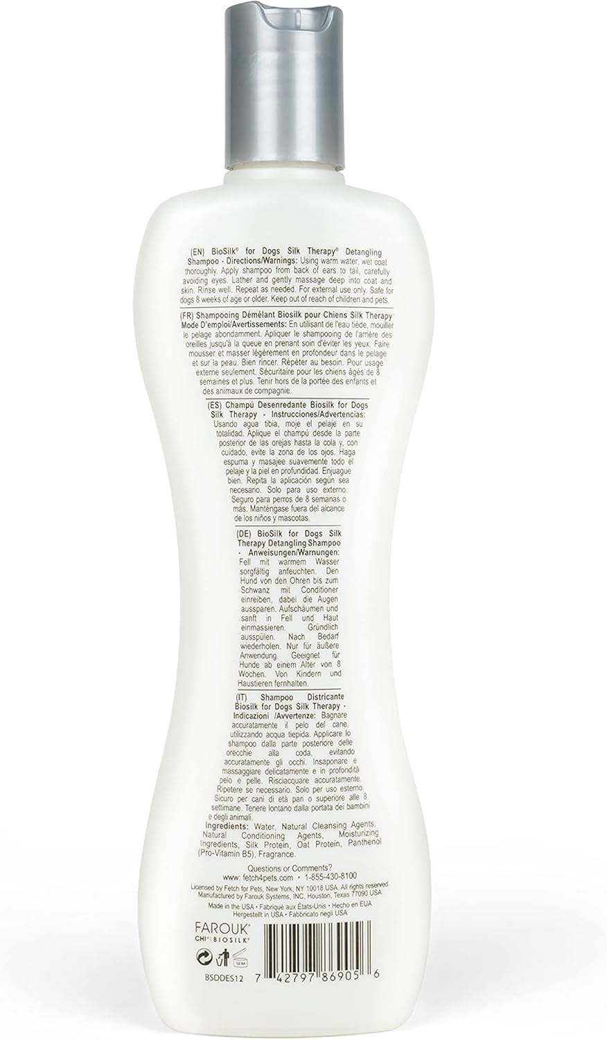 BioSilk for Dogs Silk Therapy Detangling Dog Shampoo | Sulfate Free and Paraben Free Shampoo for Dogs | Matted Hair Dog Detangler Shampoo for All Adult Dogs, 12 fl oz - 6 Pack