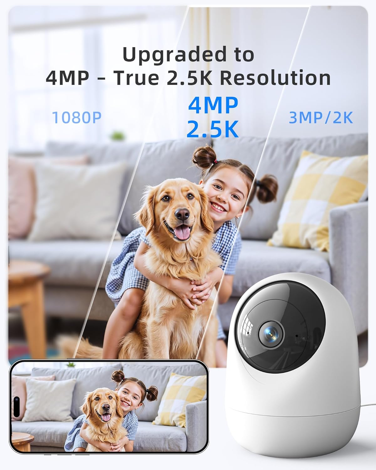 Indoor Camera 5G WiFi Pan & Tilt 2.5K 4MP Compatible up to 256GB SD Card (Not Included) - Security Camera Indoor, Plug-in Puppy/Pet Camera with Speaker/Phone App for Room, Motion Tracking