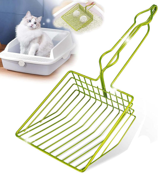 DHXYZZB Cat Litter Scoop, Metal Cat Litter Scooper Kitty Poop Scooper Stand for Litter Box, Fast Sifting Non-Stick Large Cat Poop Sifting cat Scooper (Only Scoop) (Green, Small)
