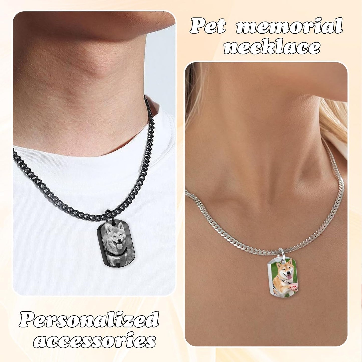 Personalized Pet Urn Necklace for Dog Ashes Custom Engraving Photo Text Pet Cremation Jewelry Customize Memorial Gift for Pet Dog Cat Ashes Necklace (03-Black)