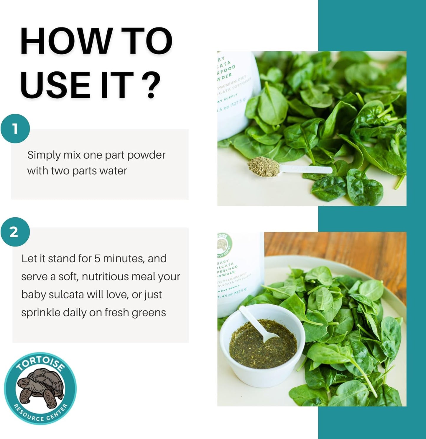 Premium Baby Sulcata Tortoise Food Powder with Calcium | Complete Diet for Baby Sulcata Tortoises | High Fiber, Low Protein with Probiotics for Growth & Shell Health | 4.5 oz Bag | 30-Day Supply