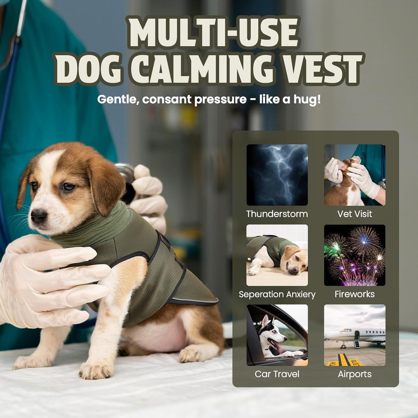 Dog Anxiety Vest and Coat, Skin-Friendly Anxiety Calming Hoodie with Ear Wrap, Dog Jacket for Thunder, Fireworks, Travel, Vet Visits and Separation - Keep Pet Calm Without Medicine & Training