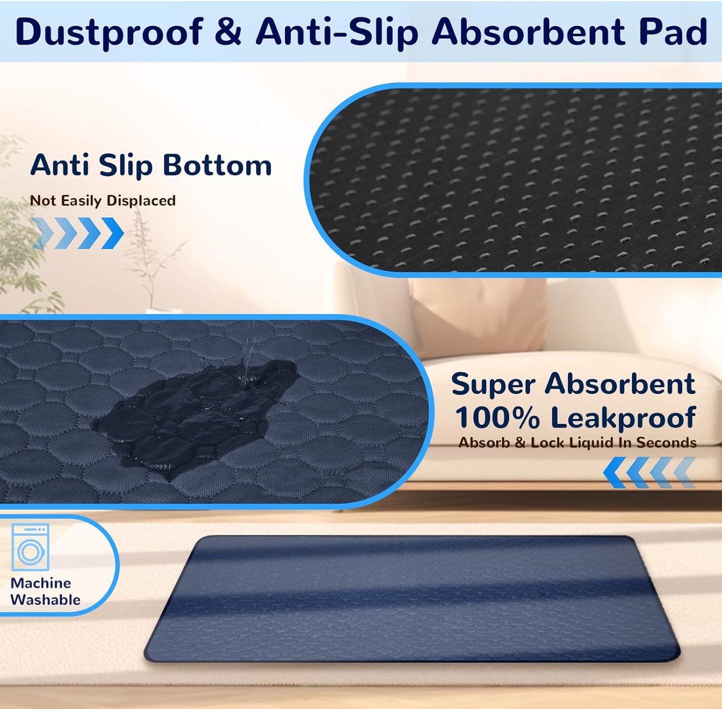 Dog Bed XL Indestructible Waterproof Big Dog Couch Orthopedic with Anti-Slip Mat, Memory Foam Pet Bed Washable (Blue)
