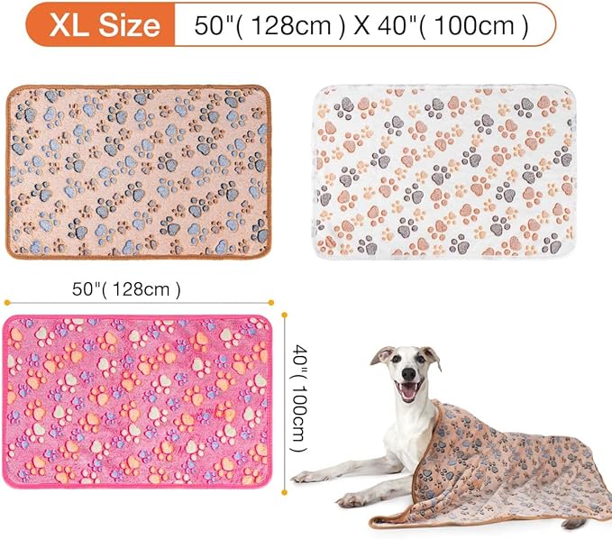 Pet Soft 1 Pack 3 Pet Blankets for Dogs - Fluffy Cats Dogs Blanket for Small Medium & Large Dog, Cute Print Pet Throw Puppy Blankets Fleece (Paws, 3XL)