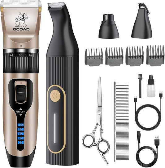 Dog Clippers for Grooming for Heavy Thick Hair&Coats,Low Noise Hair Trimmer,Rechargeable Cordless Pet Shaver, Dog Grooming Kit with Paw Trimmer Nail Grinder for Small Large Dogs