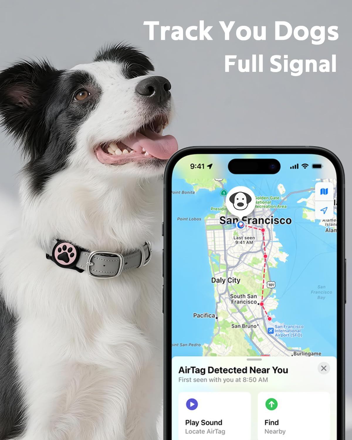 IP68 Waterpoof Dog Air tag Holder, Stretchy Silicone Full Body Covered Apple Air Tag Holder for Dog Cat Collar Fit All Width Collar (Black & Pink, 1 Pack)