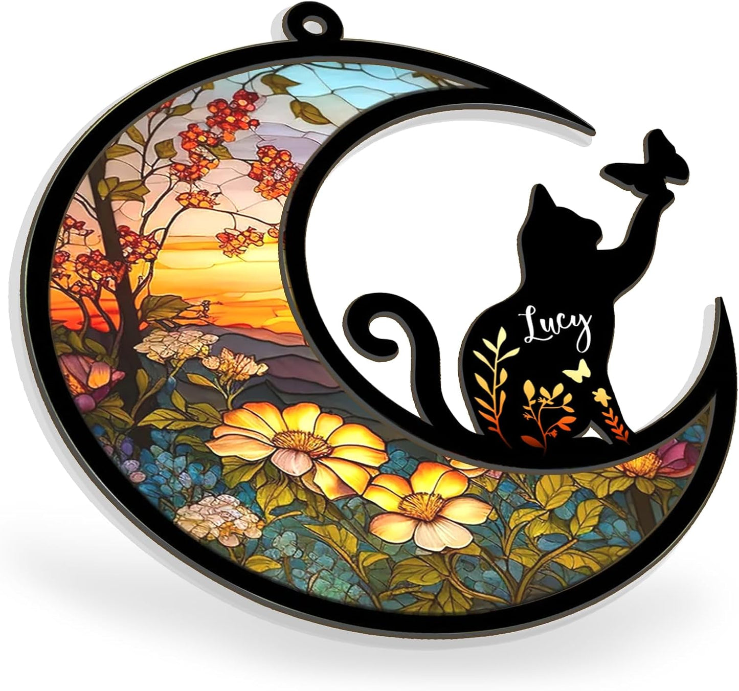 NAZENTI Loss of Cat Sympathy Gift, Pet Memorial Suncatcher, Custom Name, Remembrance Gifts for Cat Lovers, Christmas Pet Ornament