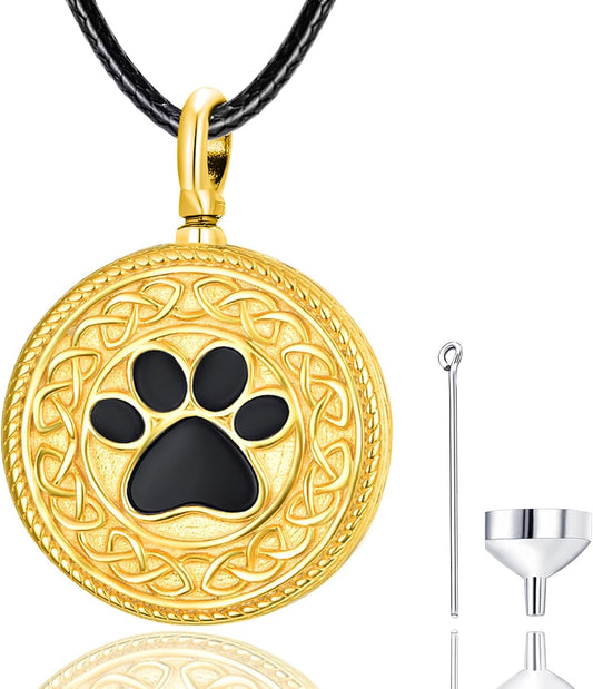 Dreamboat Pet Urn Necklace for Dog Cat Ashes 925 Sterling Silver Paw Print Cremation Keepsake Pendant Celtic Knot Memorial Jewelry Gifts for Women Men