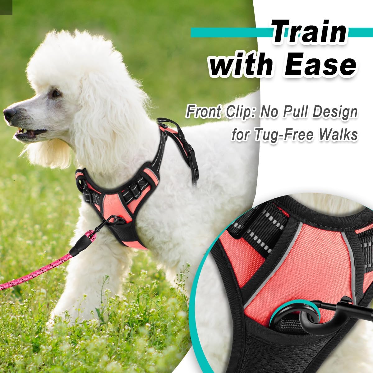 BARKBAY Dog Harness No Pull for Small Dogs - Adjustable, Reflective, Comfortable, No Choke, Heavy-Duty - Perfect for Outdoor Training, Walking, and Hiking - Strong & Durable - XS & Light Pink
