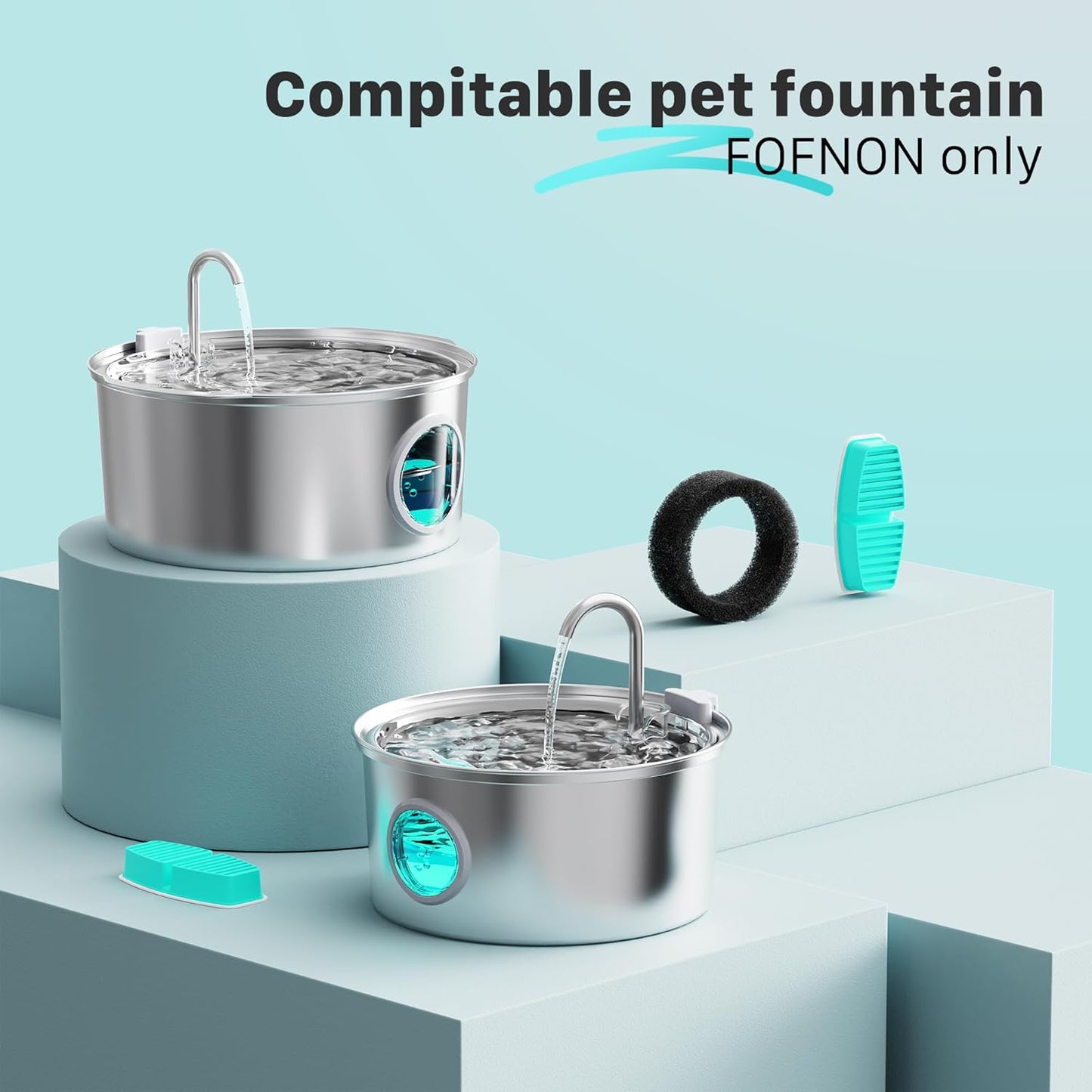 Cat Fountain Replacement Filters: 24 Pet Fountain Filter for FOFNON Cat Water Fountains - 6 Months Set of Pet Fountains Filter - Including12 Pieces Filters + 12 Pieces Sponges