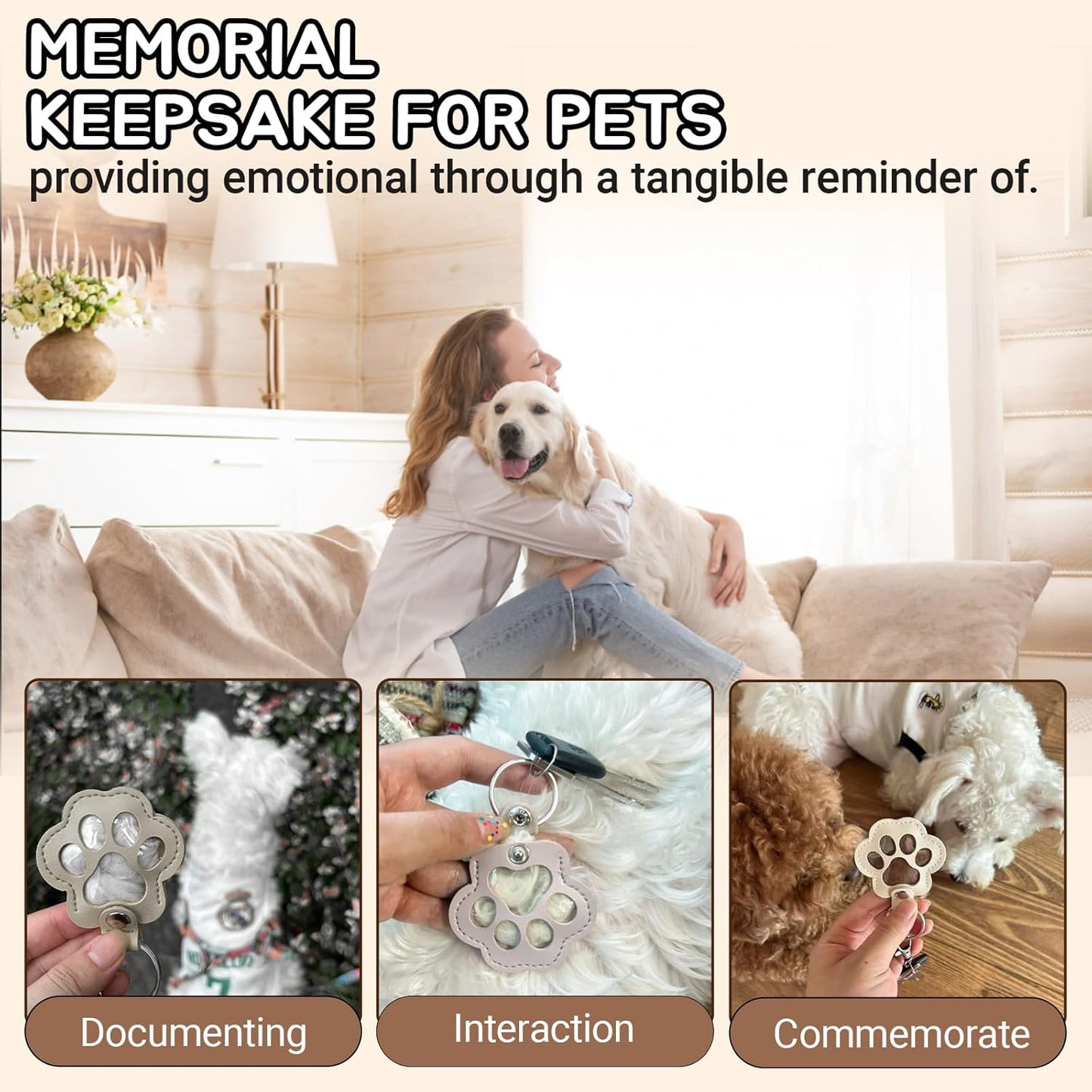 Dog Fur Storage Keychain,Cat Paw Shaped Leather Keychain For Collecting Cat And Dog Hair,Pet Memorial Gifts for Bag Purse Paw Charm Key Holder（1Pcs,Light Brown）