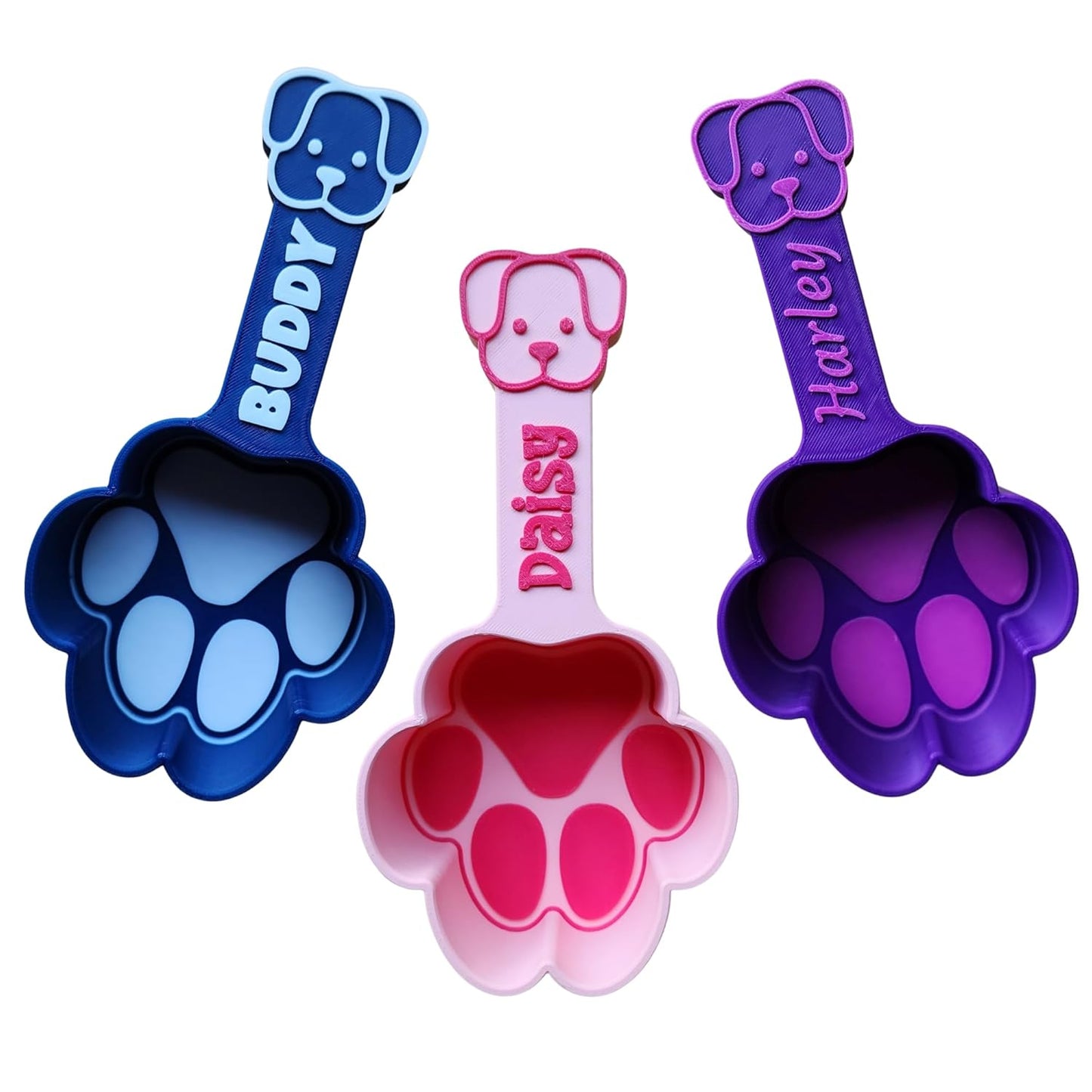 Personalized Dog Food Scoop, Paw Print Pet Food Measuring Cup with Pup Face Handle and Name, Kibble Scoop (6 oz – 3/4 cup)