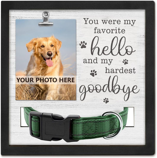 Dog Memorial Picture Frame, Pet Loss Gift,Memorial Sympathy Gifts for Loss of Dog,Wooden Pet Memorial Frame with Collar Holder Personalized Keepsake Sympathy Loss of Cat, My Hardest Goodbye