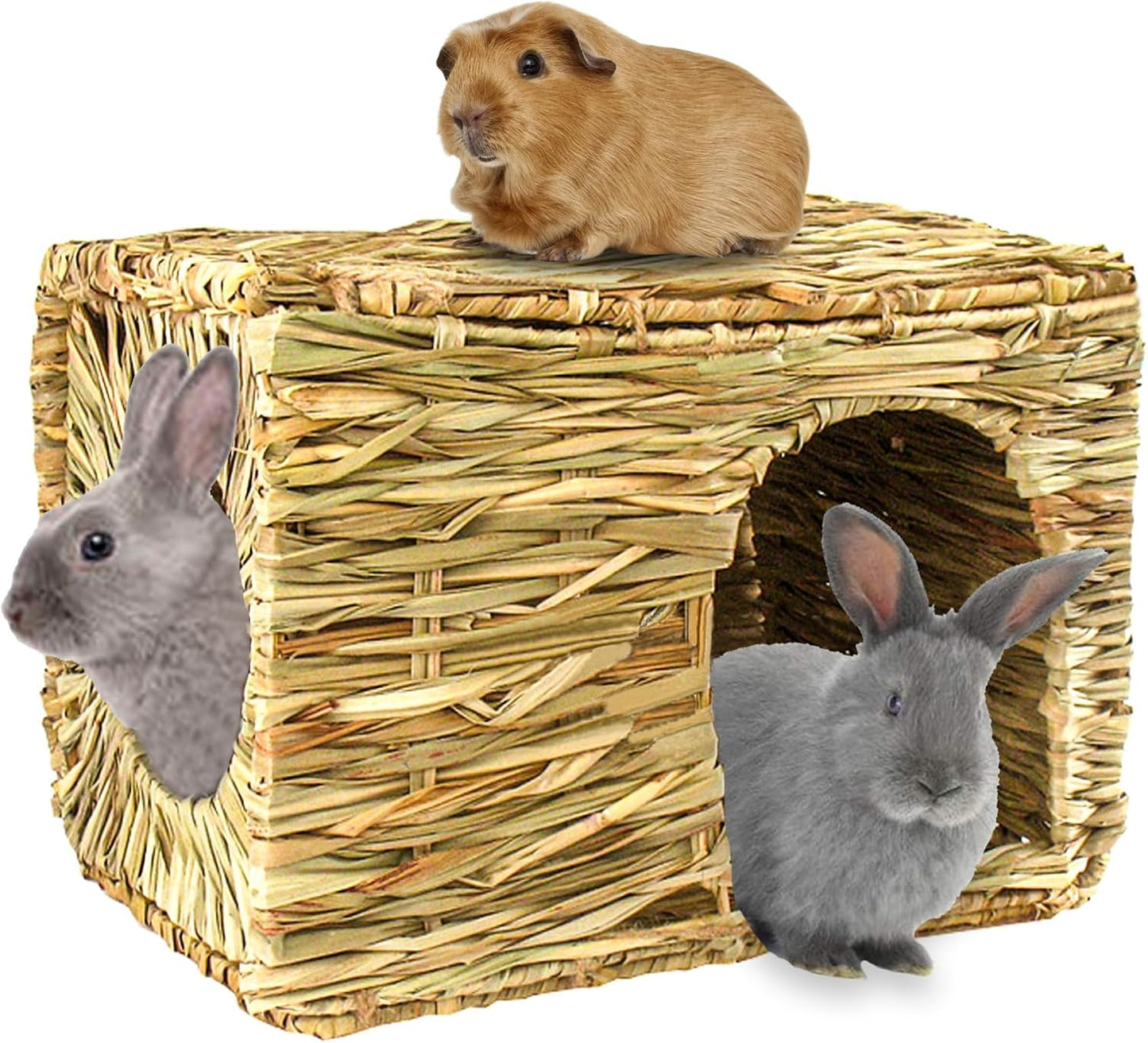 HERCOCCI Extra Large Grass House for Rabbit, Foldable & Comfortable - Small Animal Hut Play Hideaway Bed Hay Mat Chew Toy for Bunny Guinea Pig Hamster Chinchilla (1 Pack)