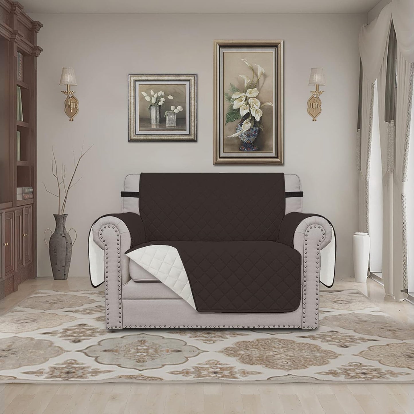 Easy-Going Oversized Chair Sofa Slipcover Reversible Sofa Cover Water Resistant Couch Cover Furniture Protector Cover with Elastic Straps for Pets Dog (Oversized Chair, Chocolate/Ivory)