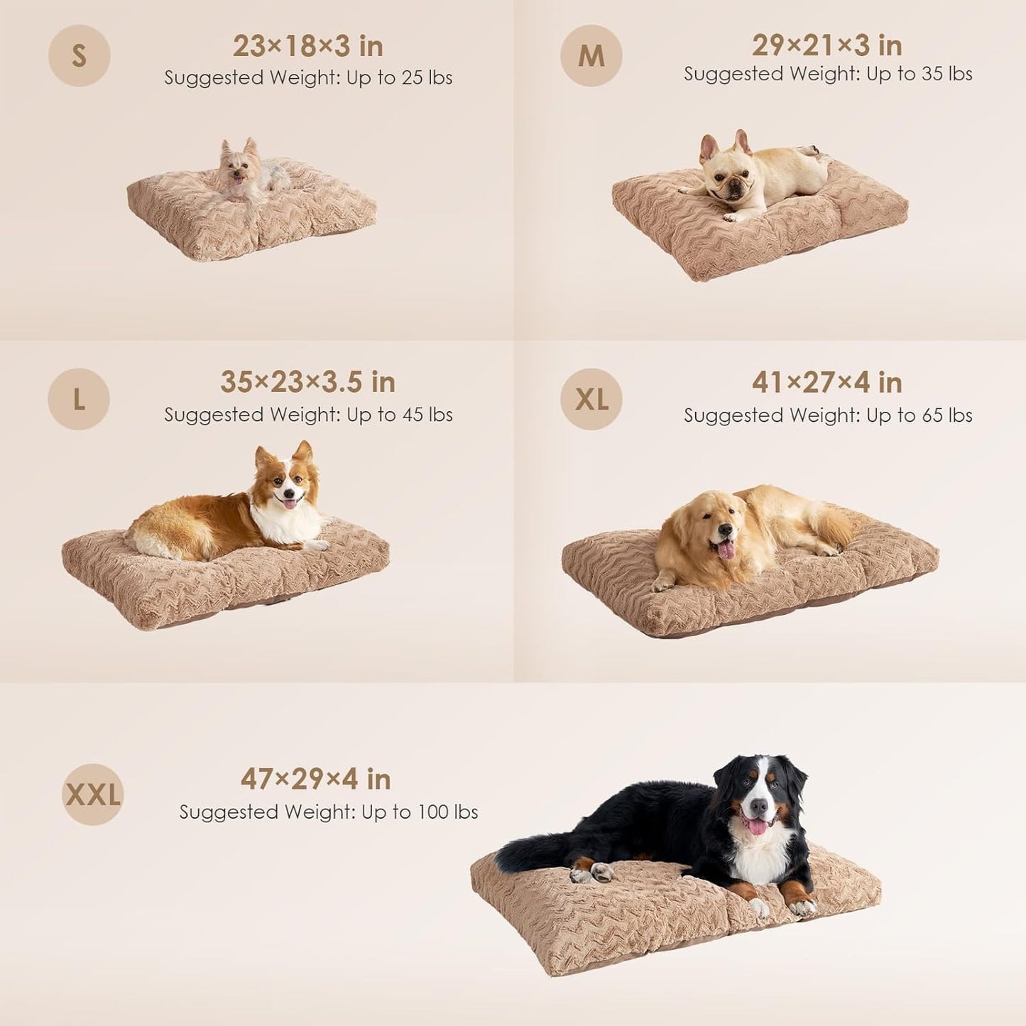 EHEYCIGA Reversible Dog Crate Bed Washable, Comfort Fluffy Plush Dog Kennel Pad for Gaint Dogs, Deluxe Machine Washable XXL Pet Sleeping Mats, 47" x 29"x 4", Camel