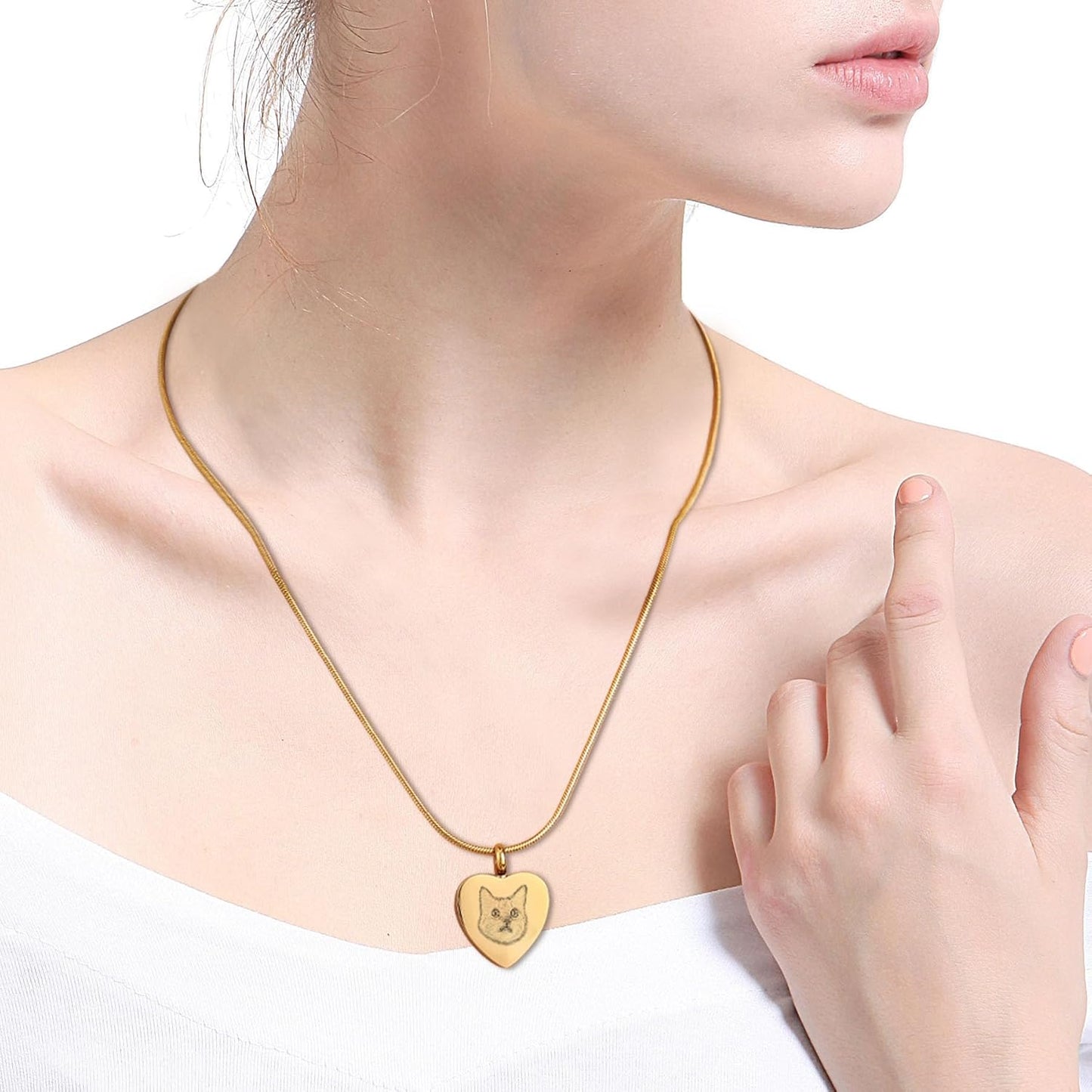 MeMeDIY Personalized Heart Paw Print Ashes Urn Pendant Necklace Custom Name/Photo/Date for Women Men Pet Lover Stainless Steel Memorial Dog Cat Pet Keepsake with Funnel Fill Kit Angel Wing