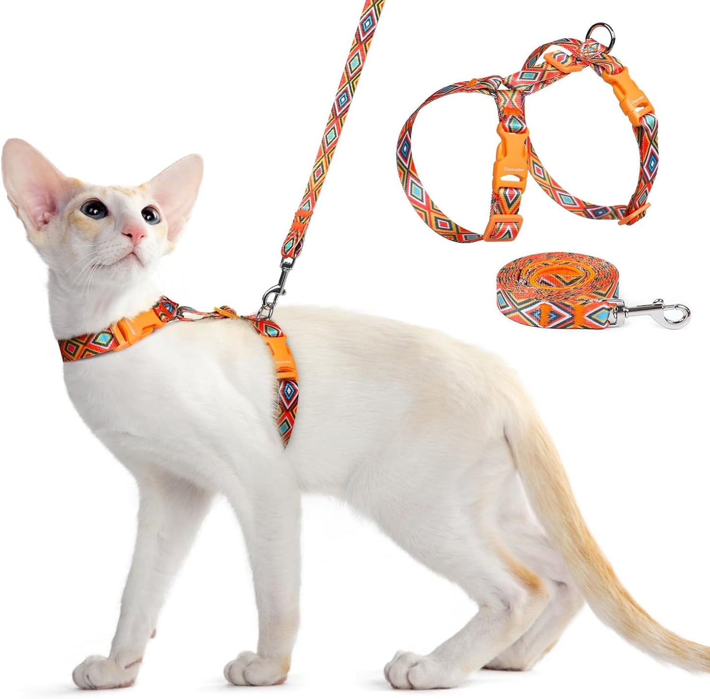 Dooradar Cat Harness and Leash, Escape Proof Adjustable Kitten Vest, Lightweight Soft Pet Straps, Easy Wearing for Small Medium Kitty Safe Walking Travel Control, Orange & Black, S